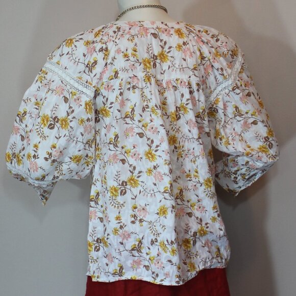 ANTHROPOLOGIE Harmony Blouse Lace Peasant Cottagecore Floral 100% Cotton Large - Picture 6 of 9